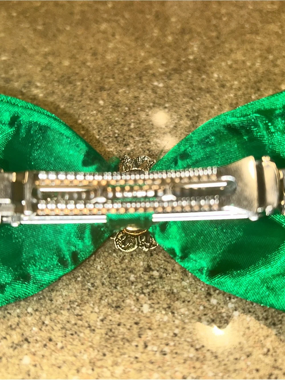 Vintage 1980s/90s Emerald Green Satin Hair Bow Barrette Retro Statement